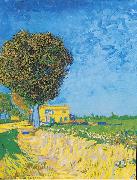 Vincent Van Gogh Avenue at Arles with houses oil painting reproduction
